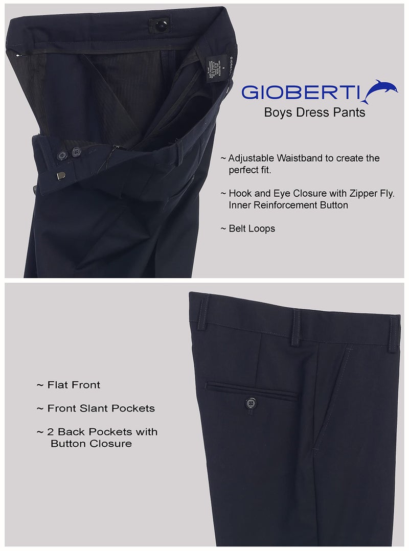 Gioberti Boys Flat Front Dress Pants, Navy, 14 - Image 3